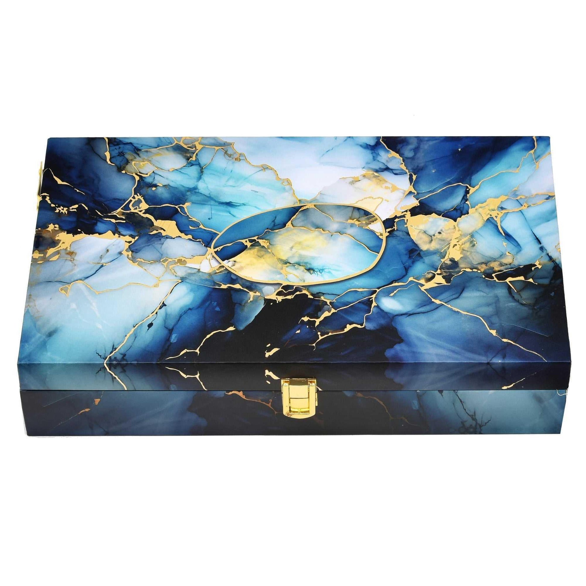 Blue Marble Print Luxury Combo Pack | Wooden Gift Box & Paper Bag | Premium Festive Packaging | Grownex Packaging | wooden box