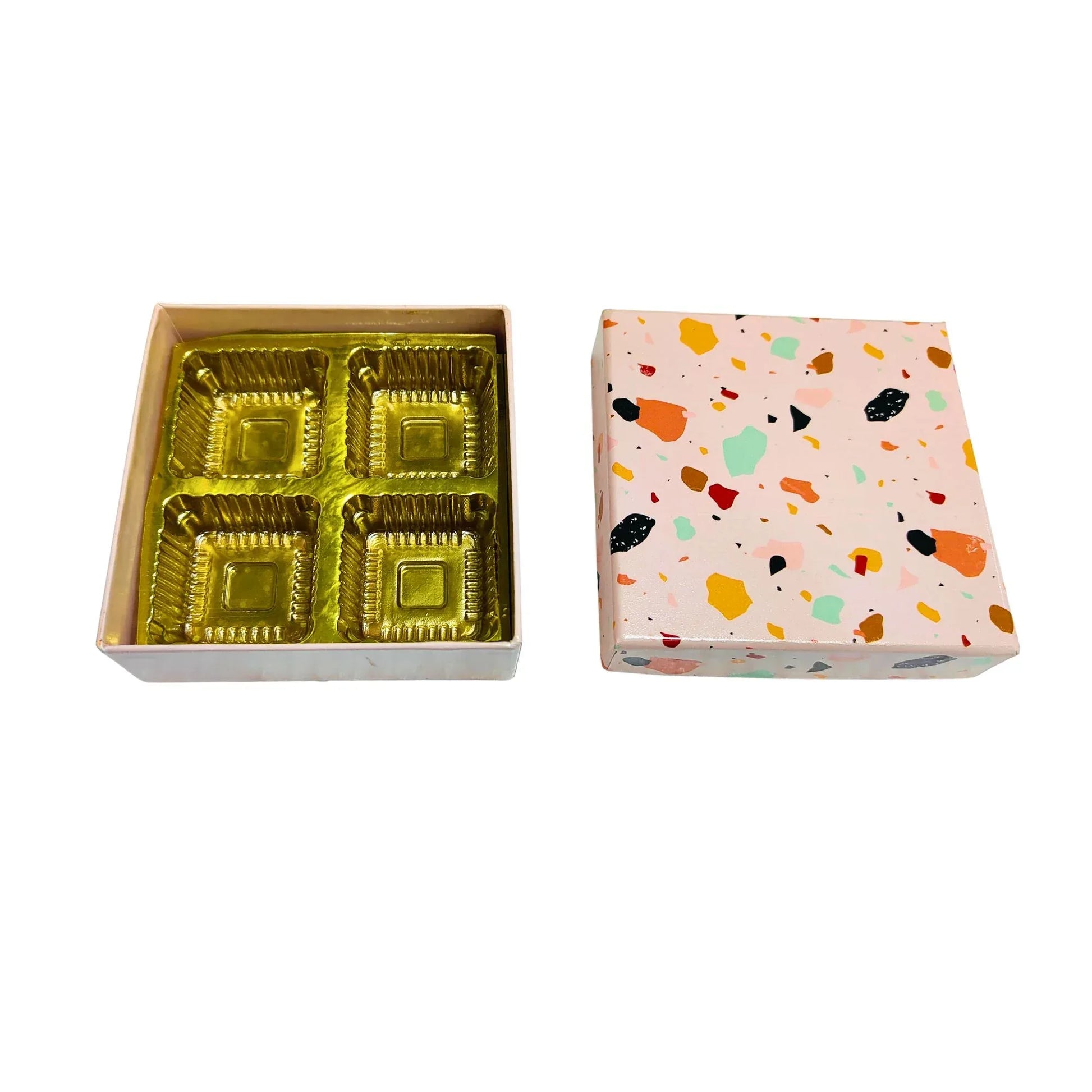 4 Pcs Cavity Chocolate Box – Stone Print | 10.2 × 10.2 × 3.2 cm Food Safe Gift Box | Grownex Packaging | Chocolate Box