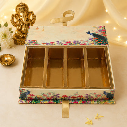 Beige Peacock Ganesha Sweet Box | 1kg Premium Modak & Festive Gift Packaging