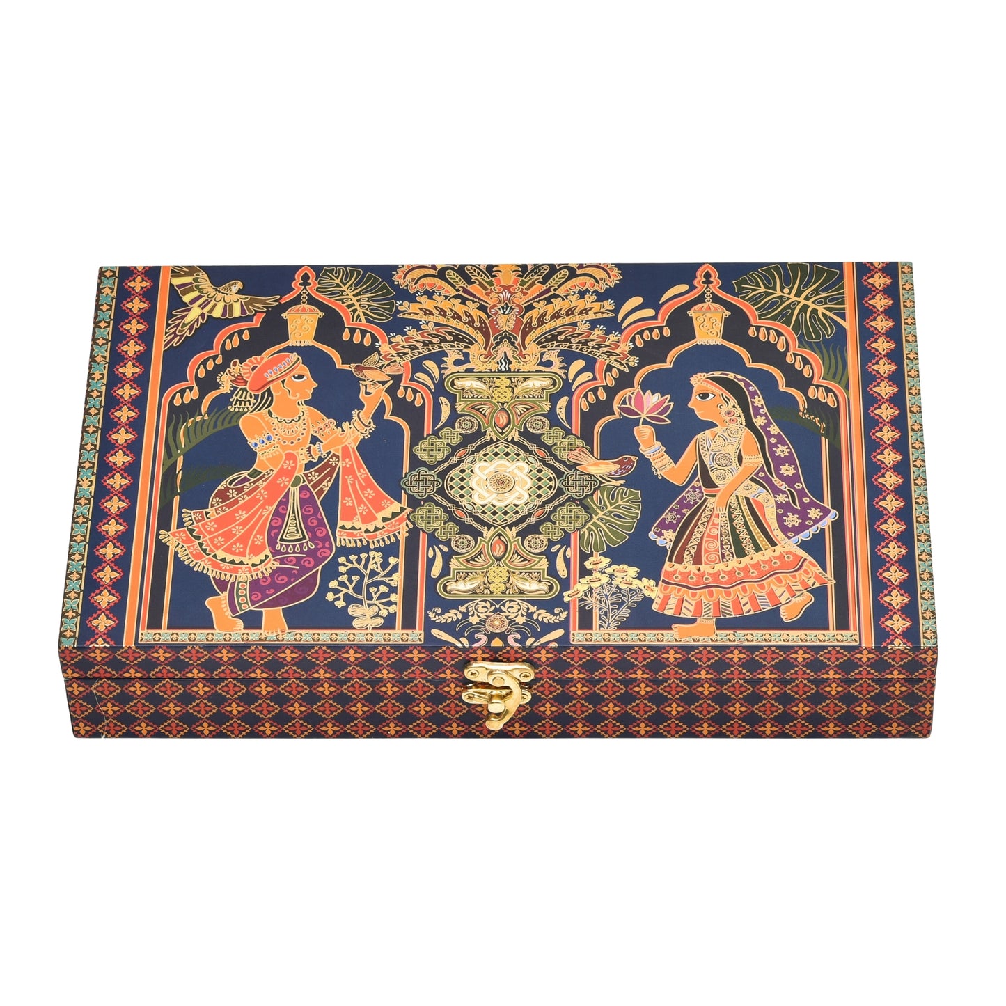 Radha Krishna Print Wooden Dry Fruit Gift Box - 4 Compartments | Grownex Packaging | wooden box