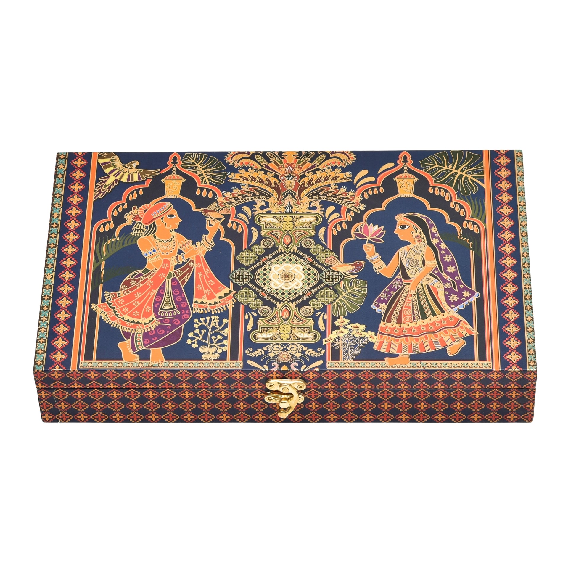Radha Krishna Print Wooden Dry Fruit Gift Box - 4 Compartments | Grownex Packaging | wooden box