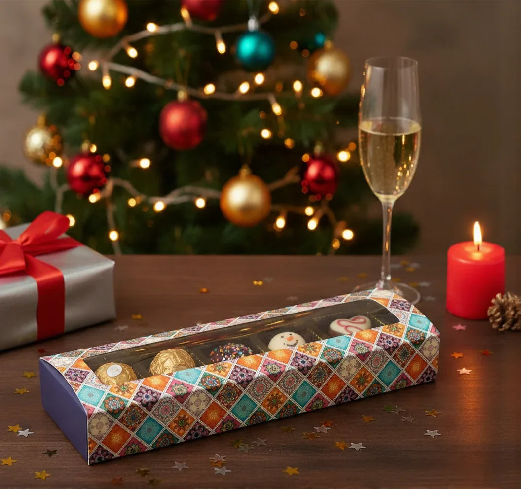 5 Cavity Folding Chocolates packing Box - Purple | Grownex Packaging | Chocolate Box