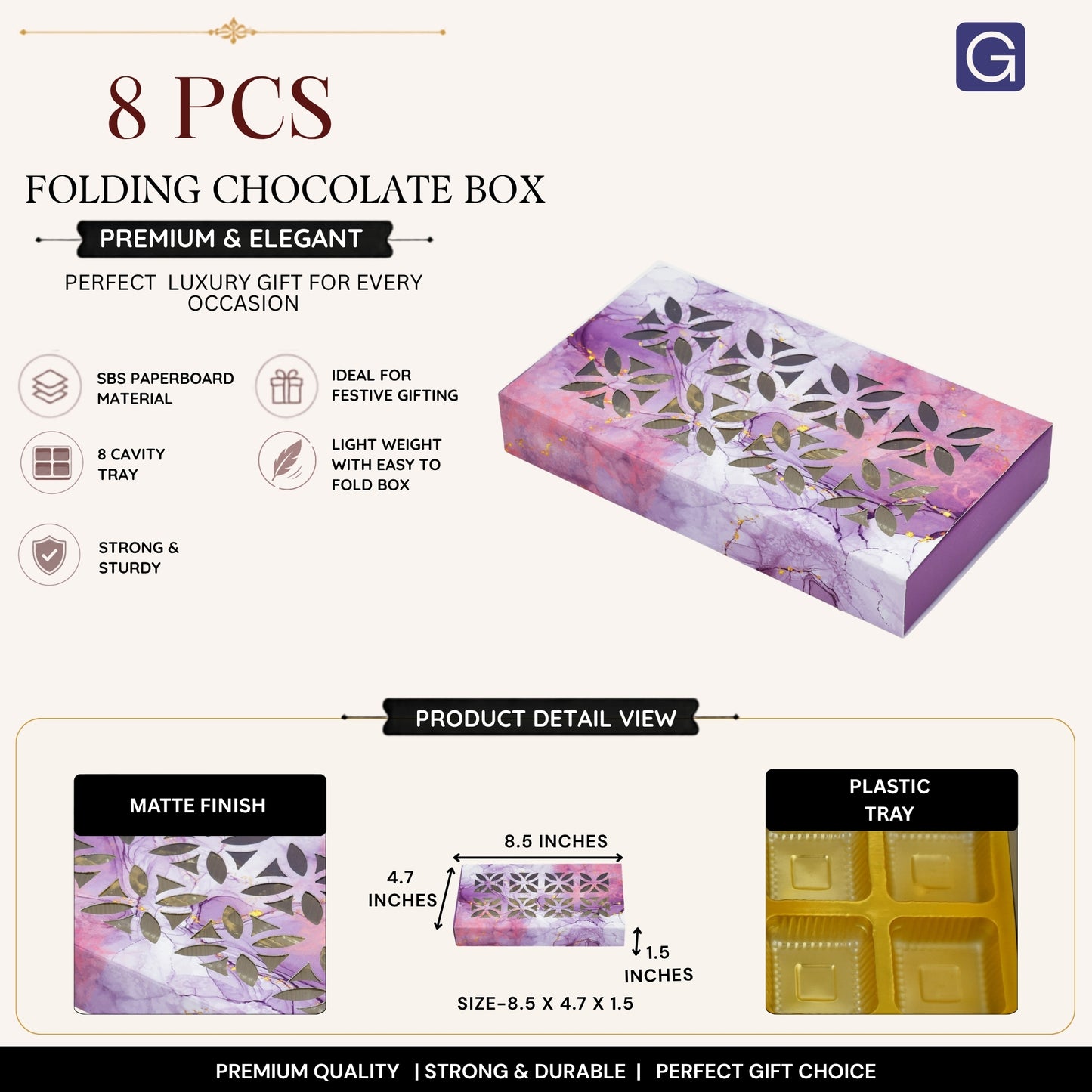 Smoky Purple 8 Cavity Folding Chocolate Box