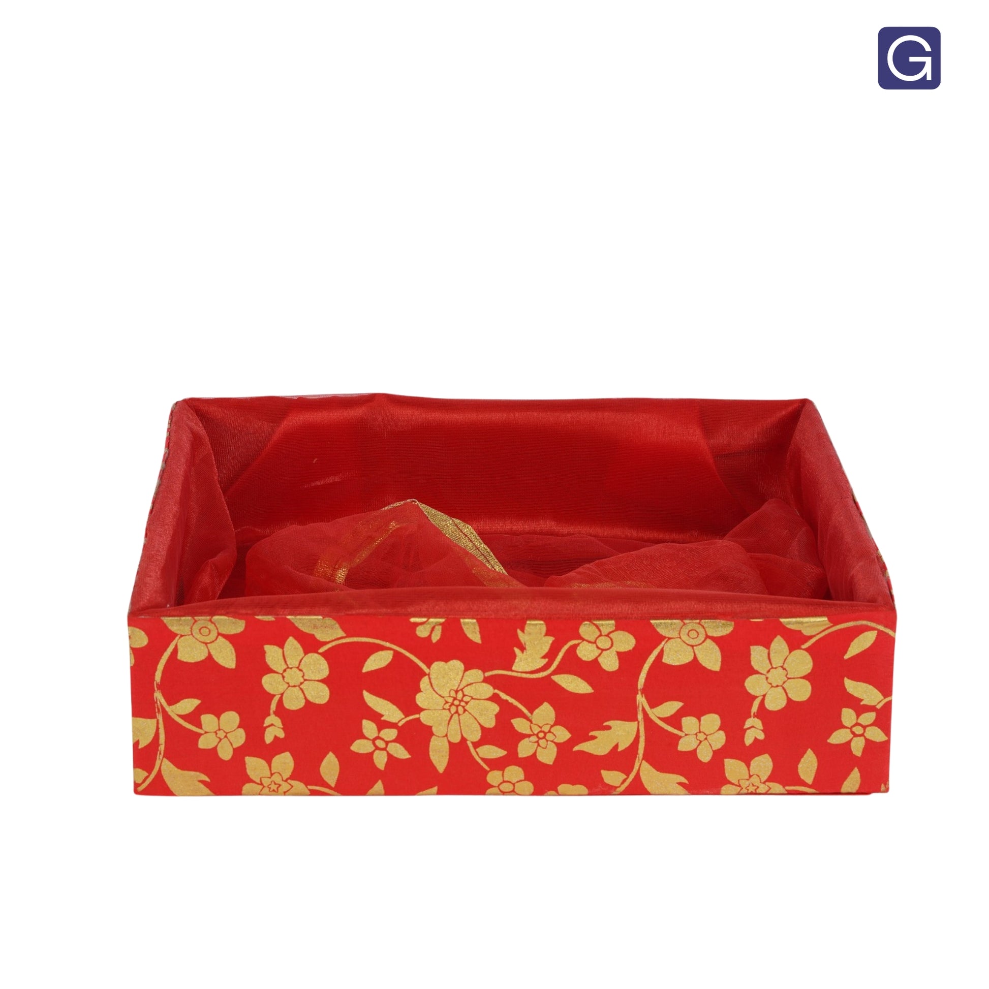 Floral Print Red Gift Hamper Basket - Close-Up Design Detail | Grownex Packaging