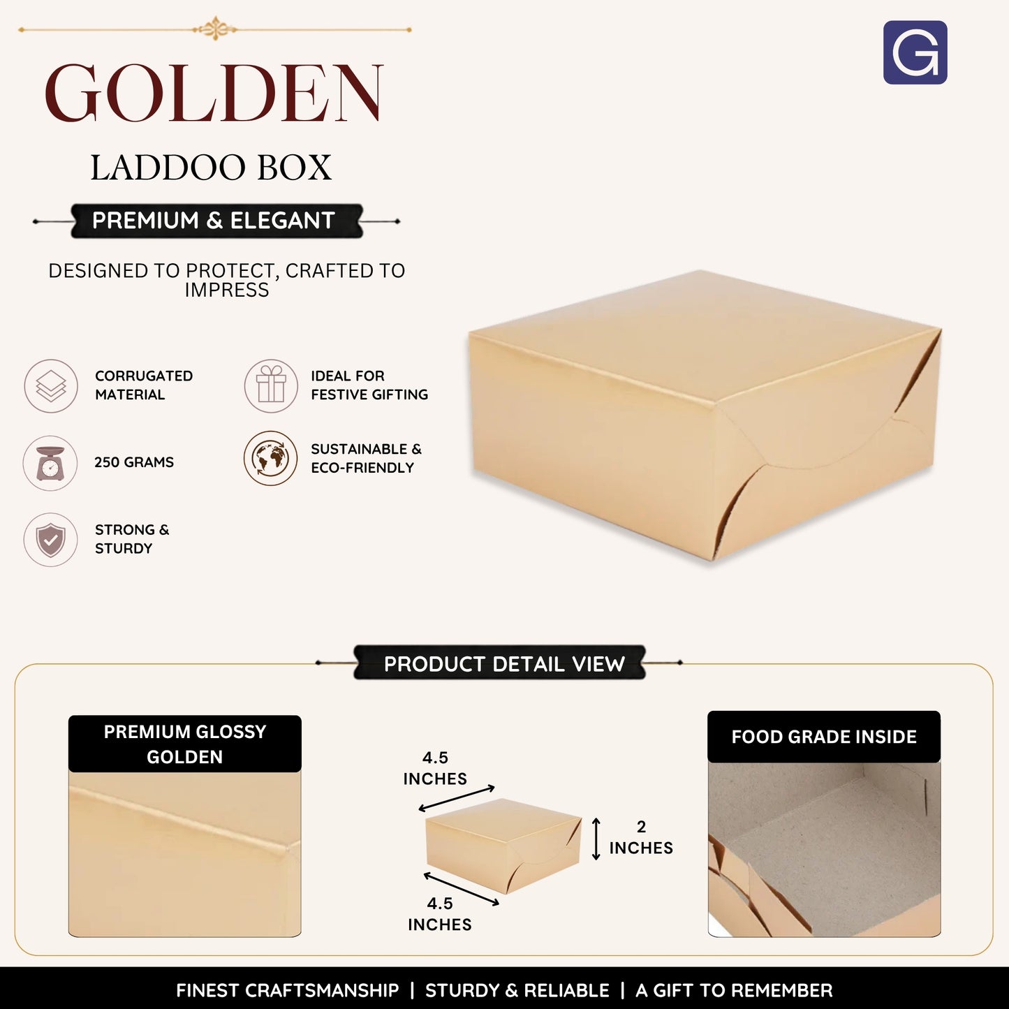 Golden Sweet Box 250gm | Premium Laddoo, Modak & Mithai Gift Box