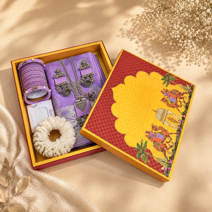 Rajasthani Theme Foil Print Saree & Clothes Hamper Box | Wedding Trousseau & Festive Gift Packaging