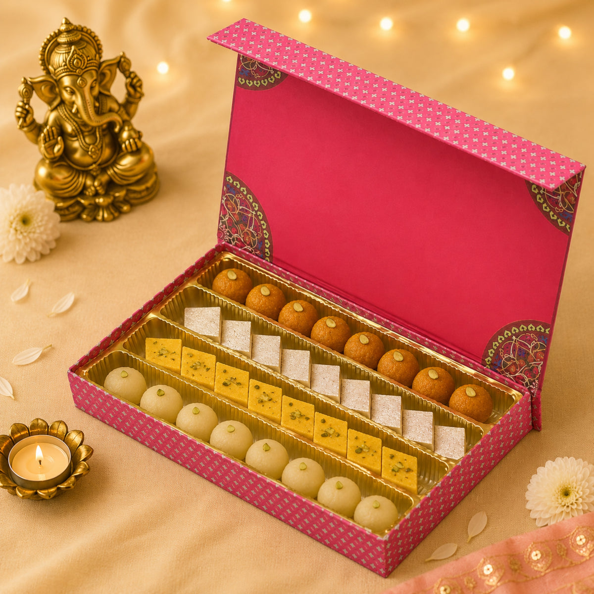 Royal Rani Ganesha Gift Box | Ethnic Gold Edition Premium Sweet & Modak Box