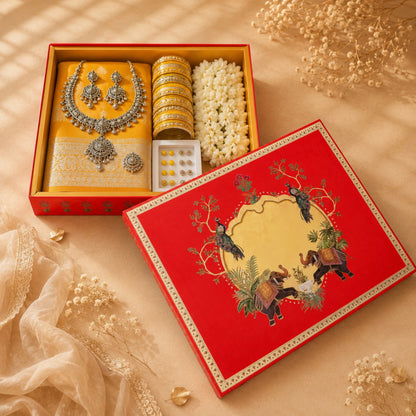 Royal Pink Foil Print Saree & Clothes Hamper Box | Wedding Trousseau & Festive Gift Packaging