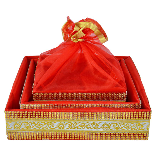 Set of 3 Red Gift Hamper Basket | Grownex Packaging | Basket & Tray