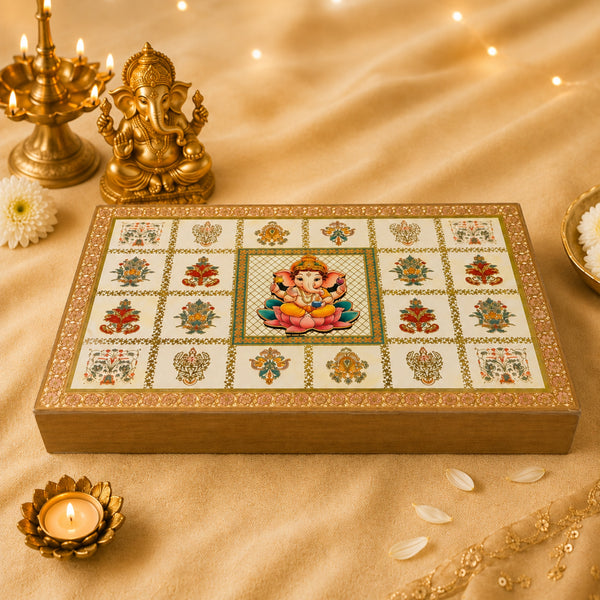 Ganesh Chaturthi Modak Gift Box | Premium Designer Floral Mosaic Ganesha Sweet Box