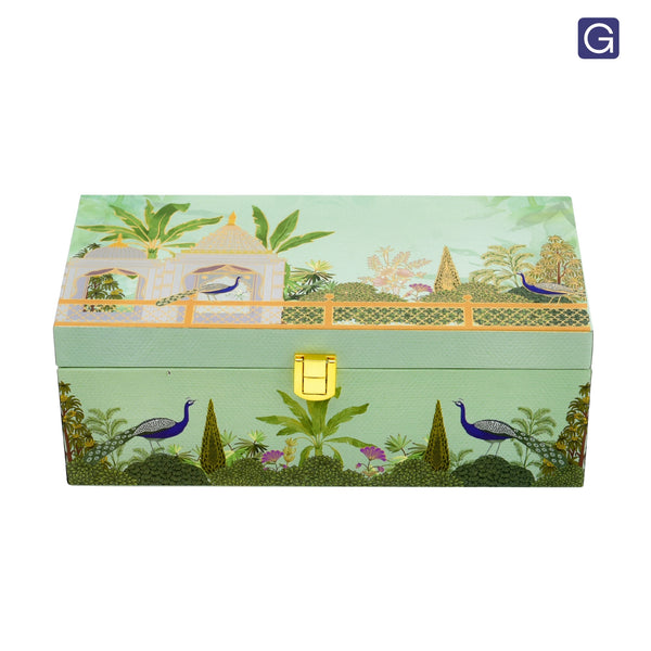 Green Print Wooden Gift hamper box