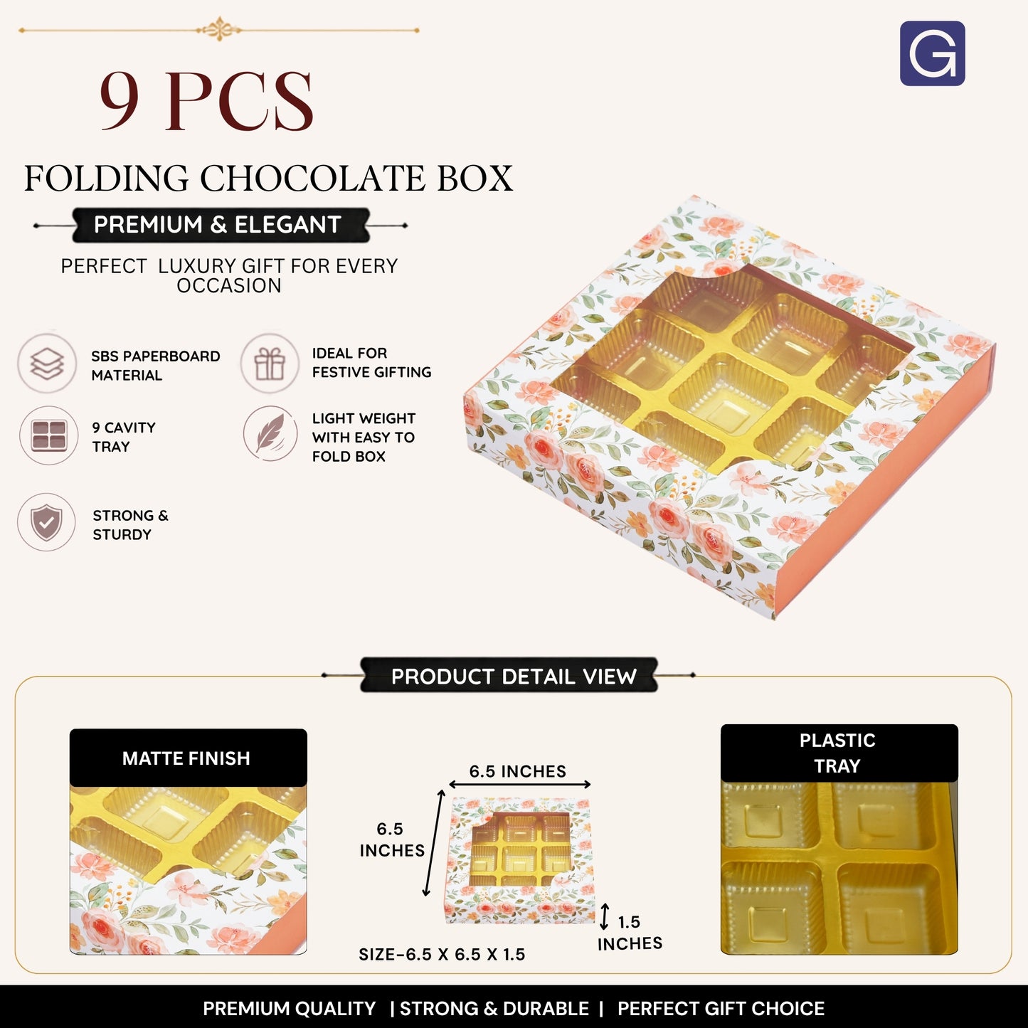 Floral White 9 Cavity Folding Chocolate Box