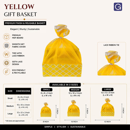 Square Lace Yellow Gift Basket  | Festive & Return Gift Packaging