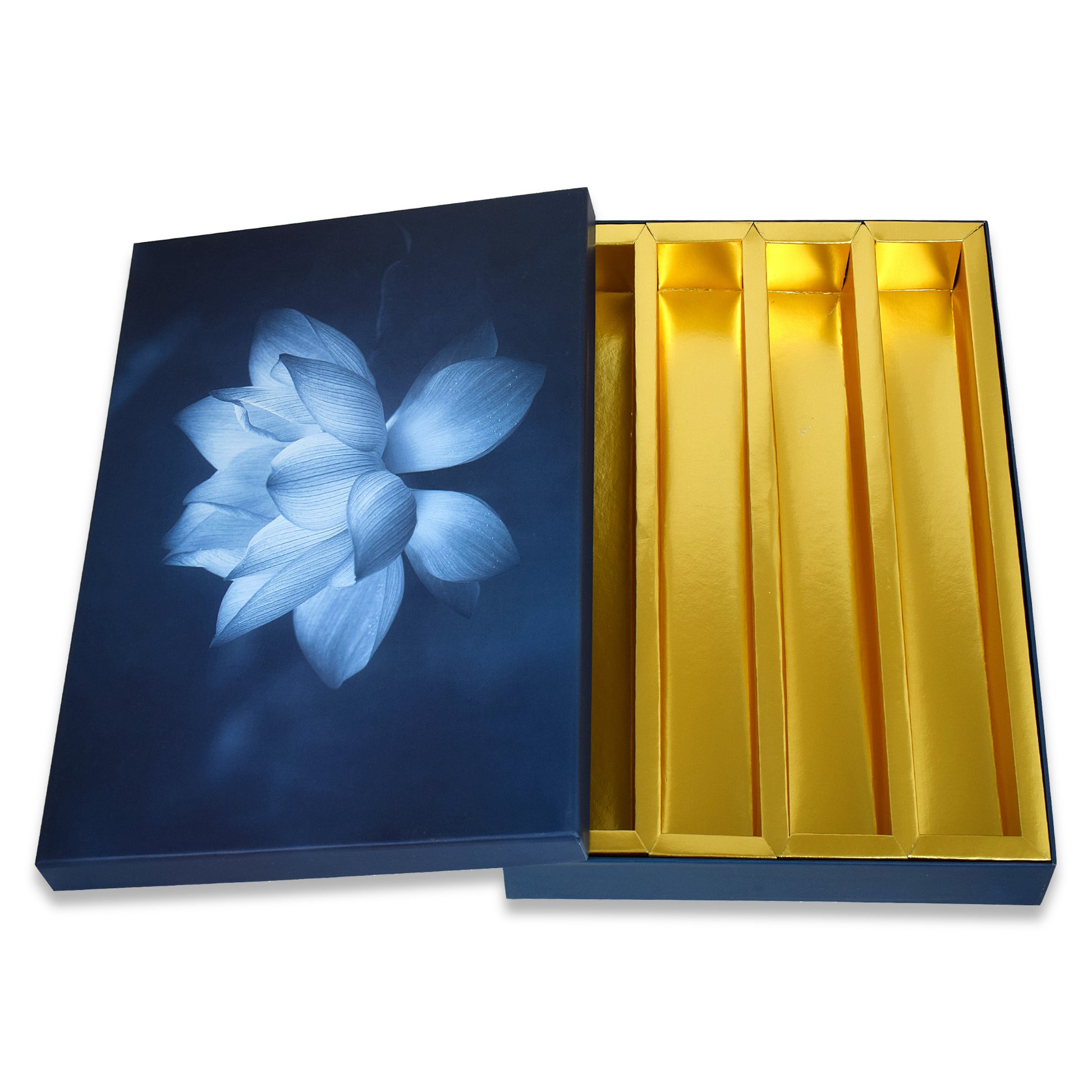 Blue Lotus Gifting Box with 4 Compartments – Festive Dry Fruit & Sweet Box | Grownex Packaging | Sweet Box