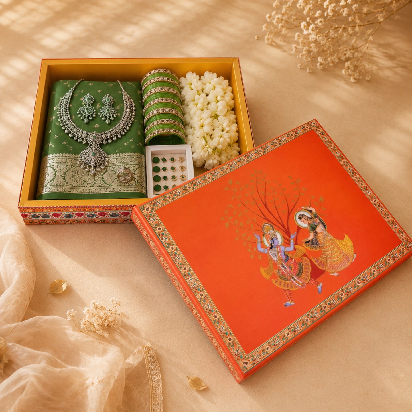 Anand Leela Theme Foil Print Hamper Box | Wedding Trousseau & Festive Gifting
