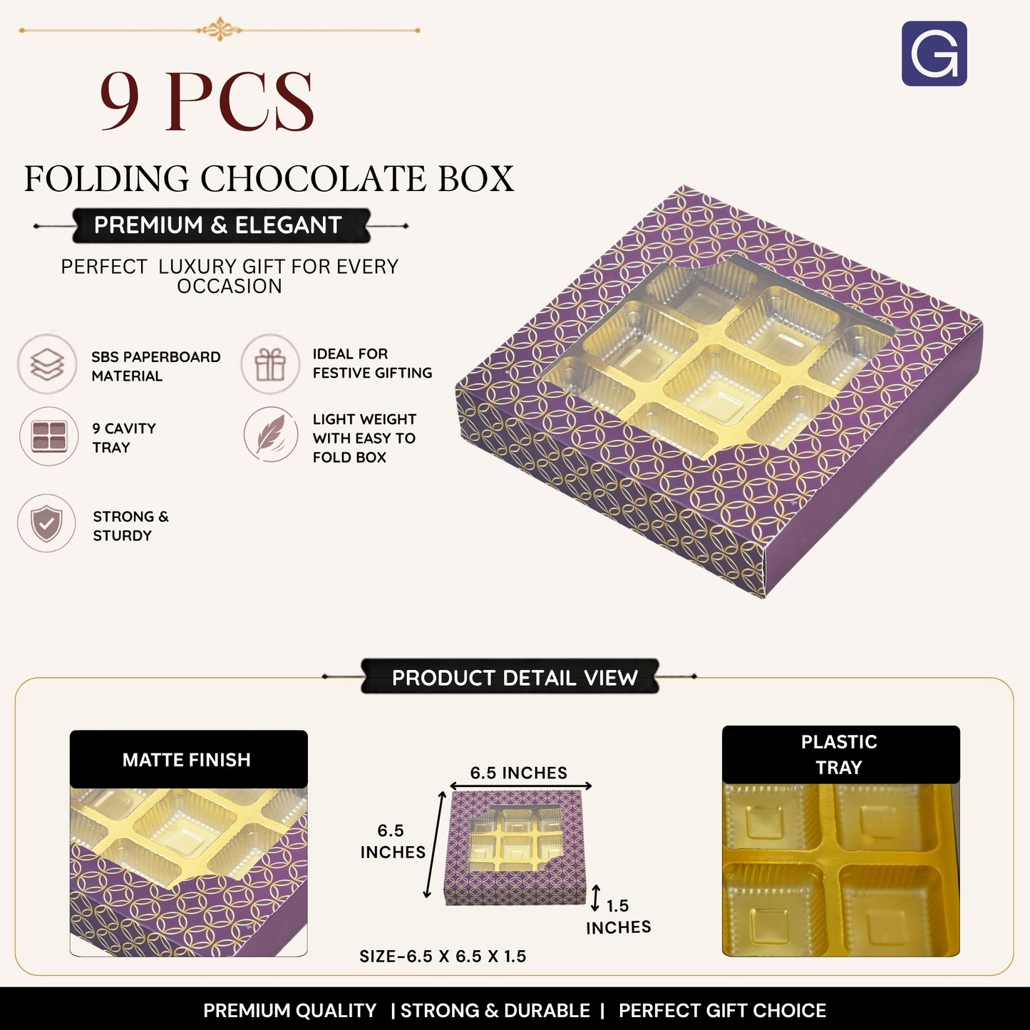 Purple 9 Cavity Folding Chocolate Box