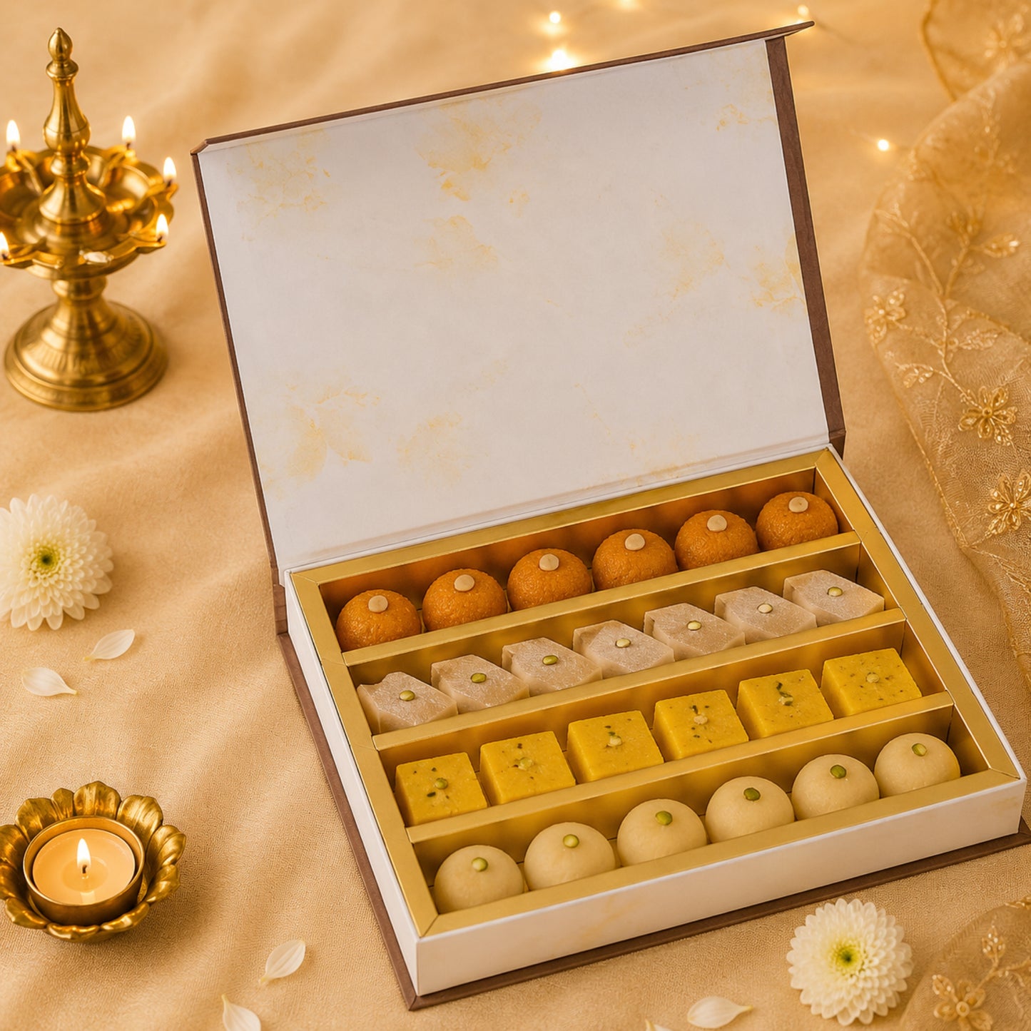 Ganesh Chaturthi Modak Gift Box | Premium Designer Floral Mosaic Ganesha Sweet Box