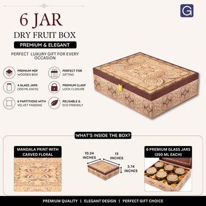 6 Jar Mandala Print Wooden Box - For Gifting
