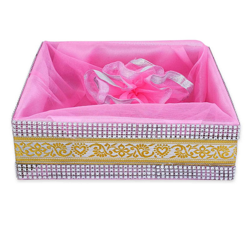 Baby Pink Decorated with Lace Gift Hamper Basket | Grownex Packaging | Basket & Tray