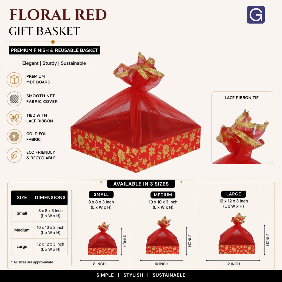 Floral Print Red Gift Hamper Basket | Decorative Basket for Festive Gifting