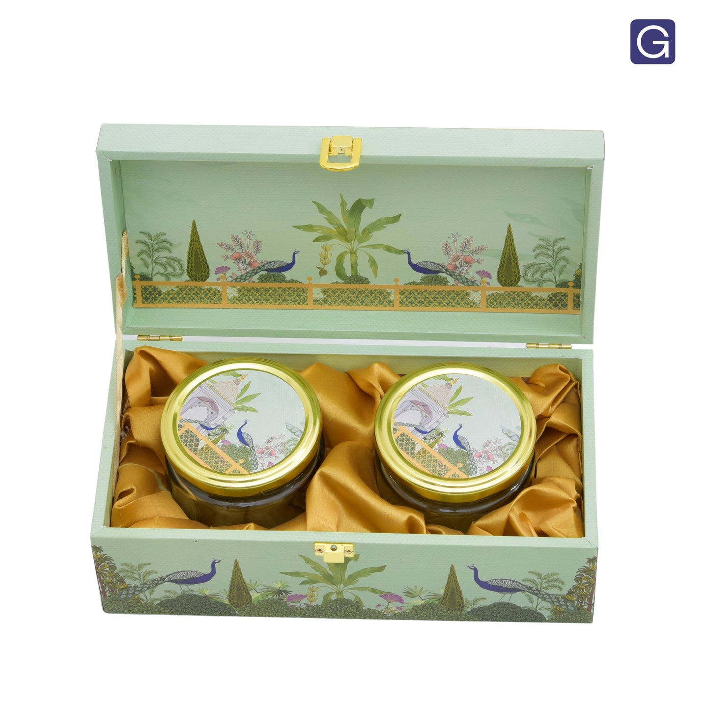 Green Garden Theme Wooden Gift Box with 2 Jars | Premium Dry Fruit Box