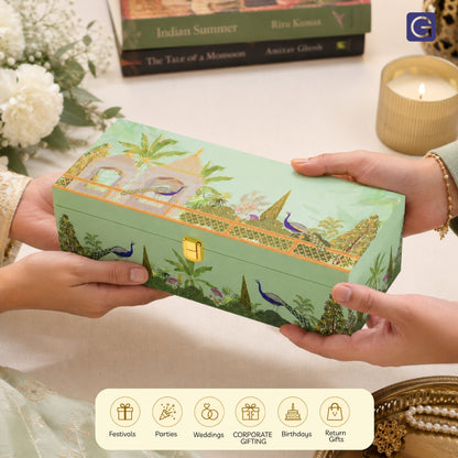 Green Garden Theme Wooden Gift Box with 2 Jars | Premium Dry Fruit Box