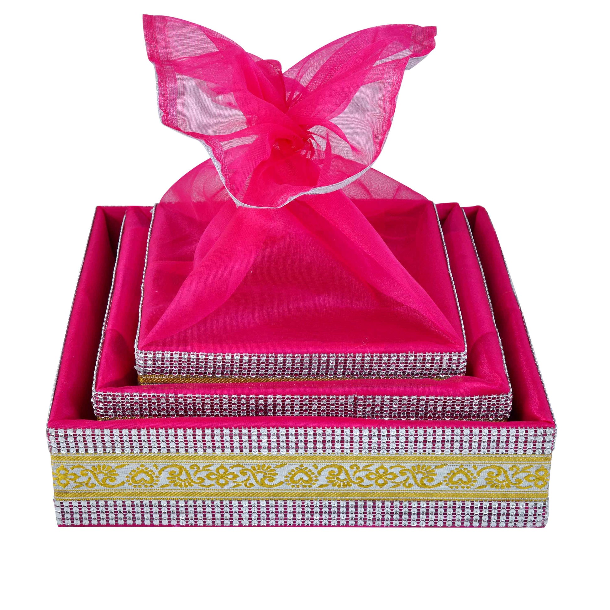 Set of 3 Rani Pink Gift Hamper Basket | Grownex Packaging | Basket & Tray