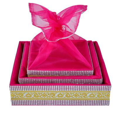 Set of 3 Rani Pink Gift Hamper Basket | Grownex Packaging | Basket & Tray