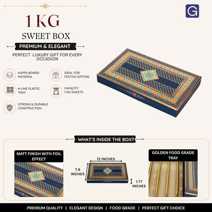 Blue Foil 4 Line Sweet Box | 1kg Premium Matte Finish Mithai Gift Box
