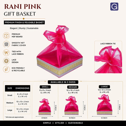 Rani Pink MDF Hamper Basket with Lace | Wedding & Return Gift Packaging