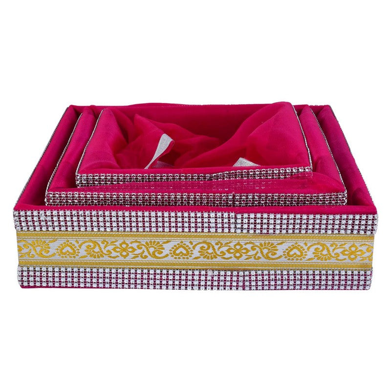 Set of 3 Rani Pink Gift Hamper Basket | Grownex Packaging | Basket & Tray