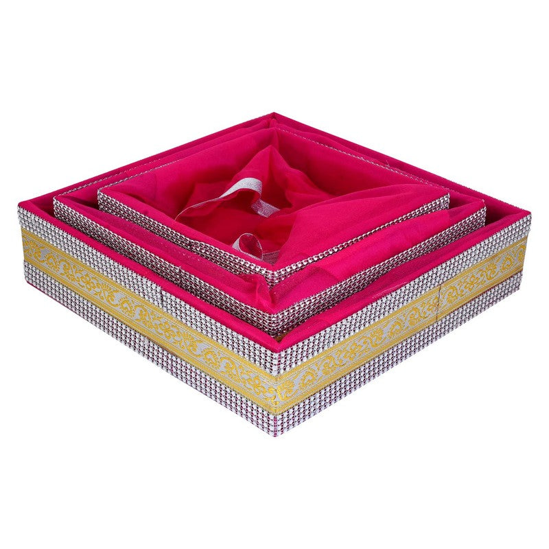 Set of 3 Rani Pink Gift Hamper Basket | Grownex Packaging | Basket & Tray