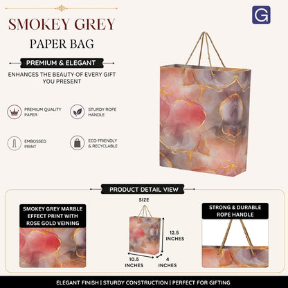 Smokey Grey Print Paper Bag 10.5x4x12.5 Inch | Premium Boutique & Festive Gift Packaging