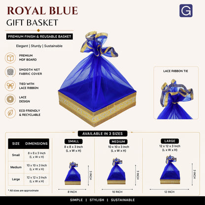 Decorative Royal Blue Gift Basket with Lace | Wedding & Return Gift Packaging