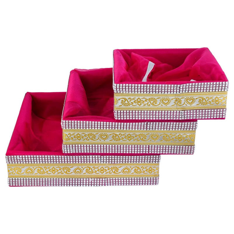 Set of 3 Rani Pink Gift Hamper Basket | Grownex Packaging | Basket & Tray