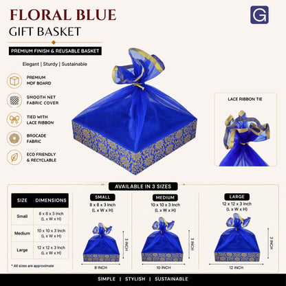 Floral Print Blue Gift Hamper Basket | Festive & Corporate Gift Packaging