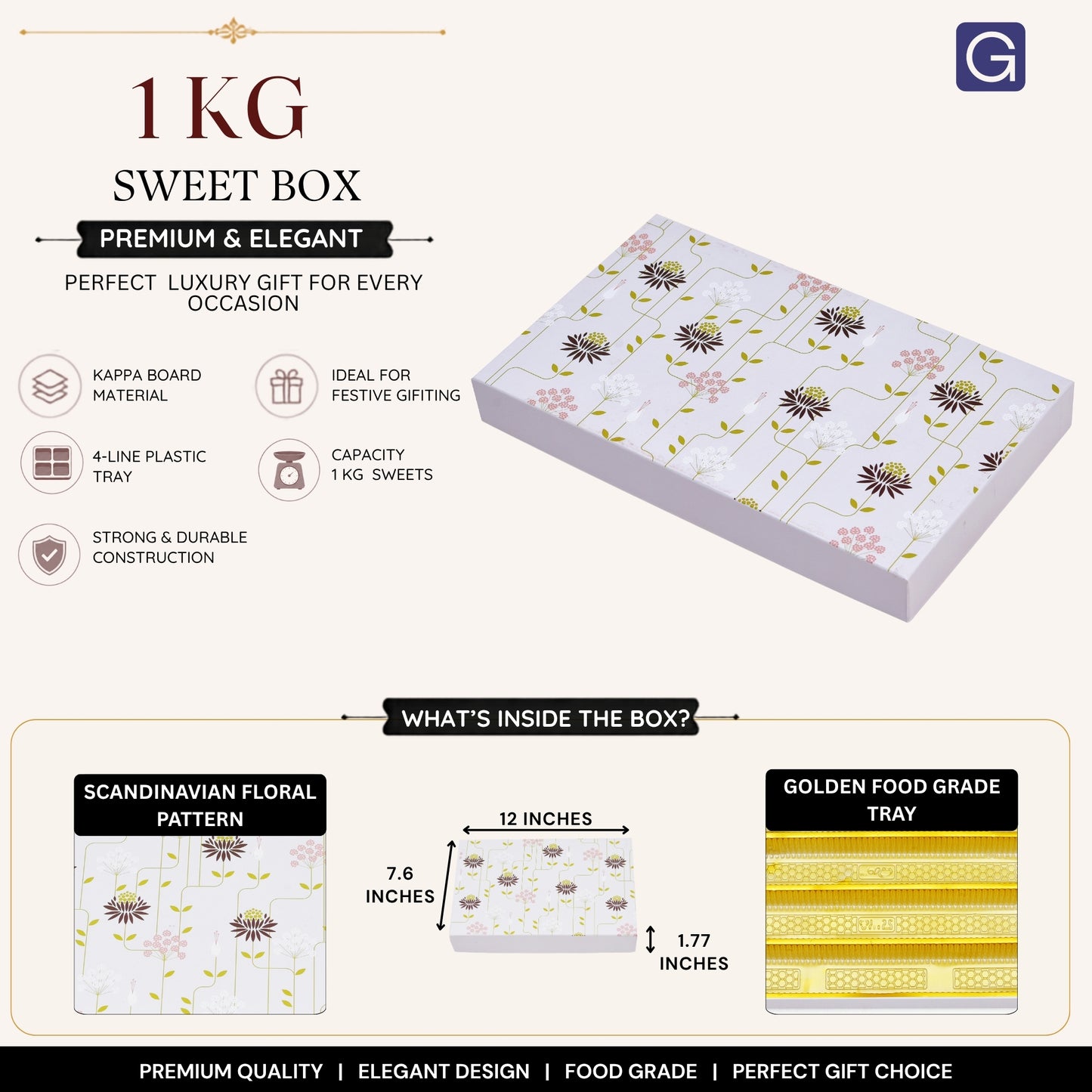 Designer Floral Sweet Packing Box | 1kg Premium Mithai Gift Packaging Box