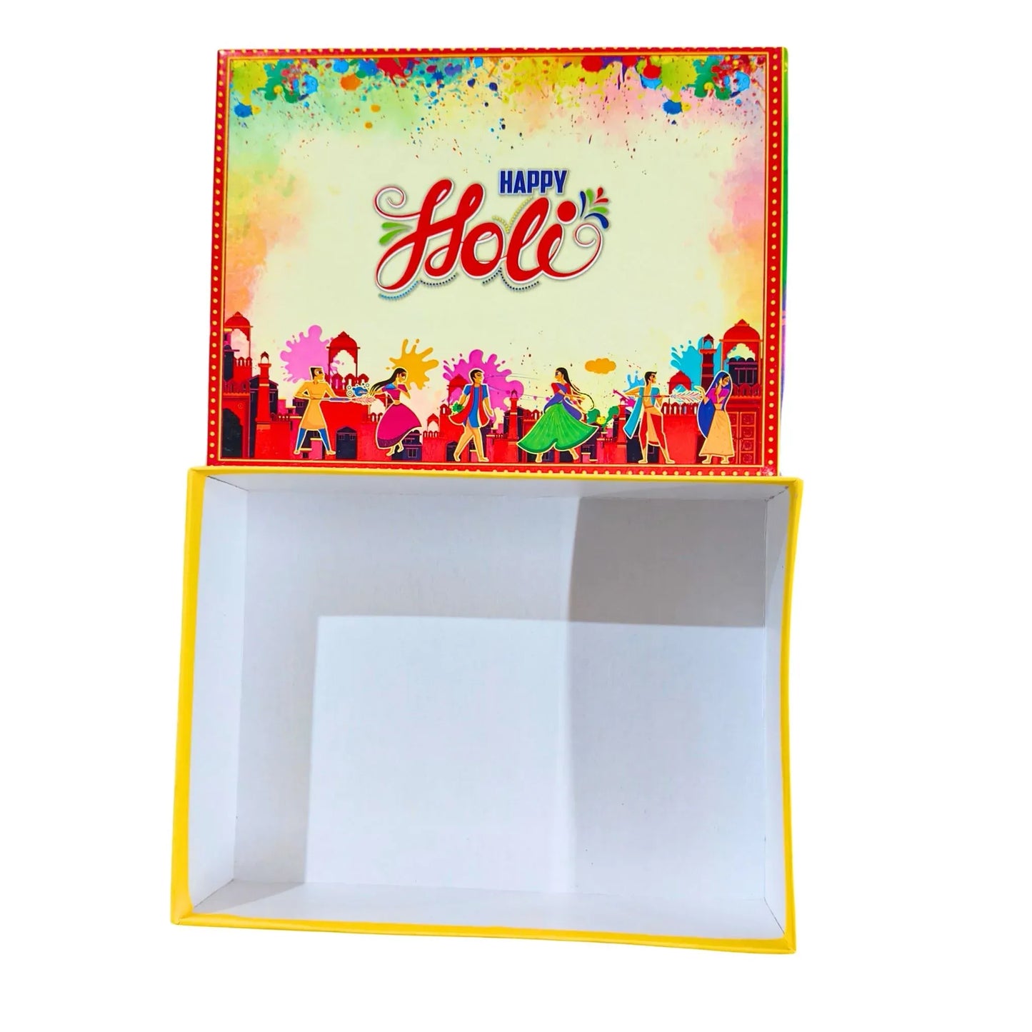Happy Holi Beige Premium Gift Box 24×18×8 cm | Food-Safe Kappa Board Festive Packaging Box | Grownex Packaging | Hamper Box