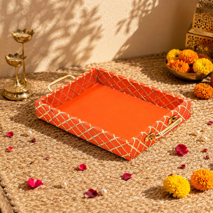 Traditional Orange Square Lace Hamper Tray