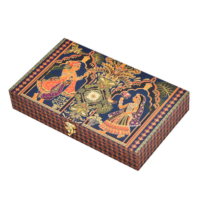 Radha Krishna Print Wooden Dry Fruit Gift Box - 4 Compartments | Grownex Packaging | wooden box