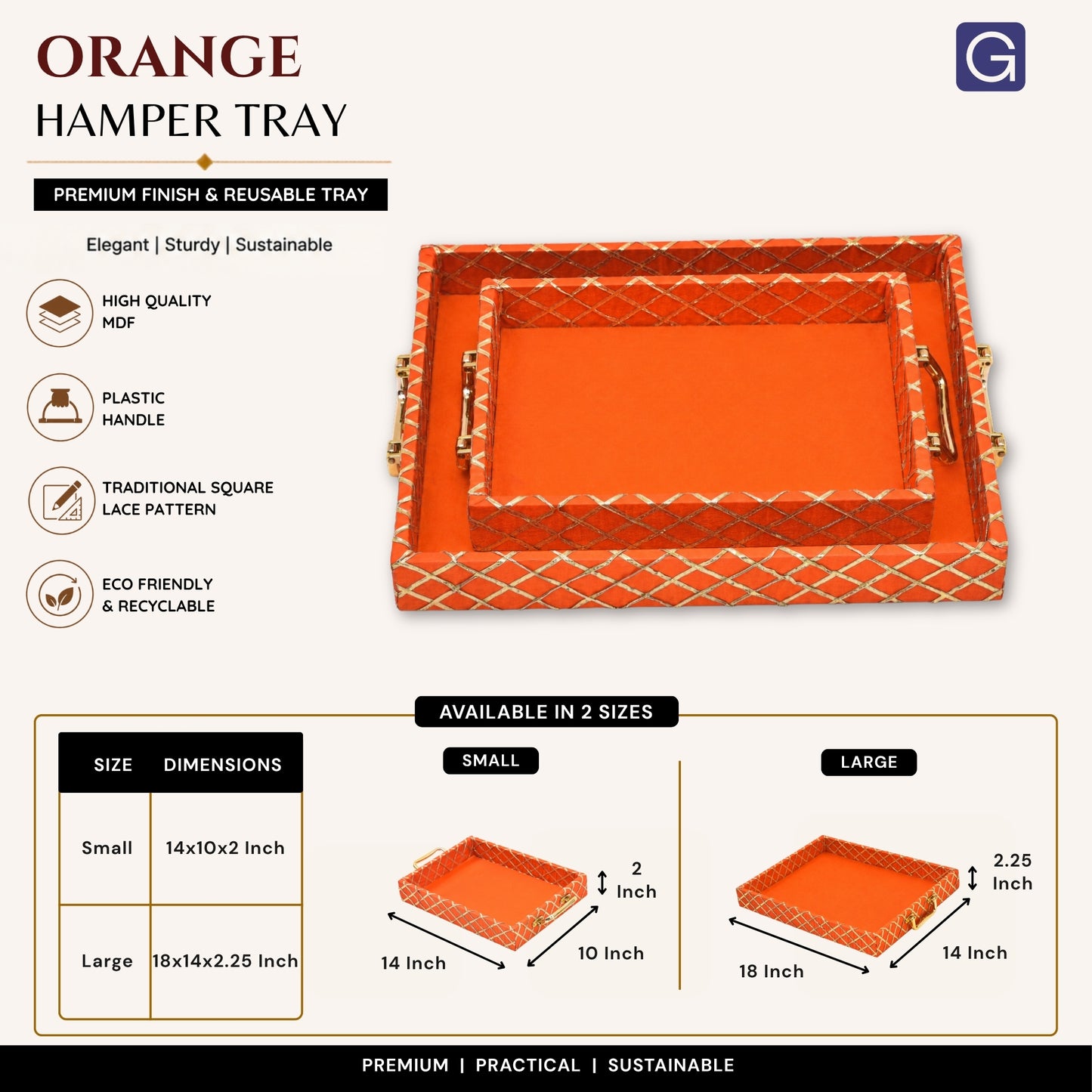 Traditional Orange Square Lace Hamper Tray