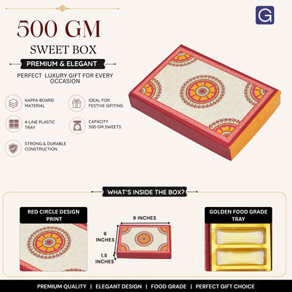 Red Circle Design Sweet Box | 500gm Premium Mithai Packing Box