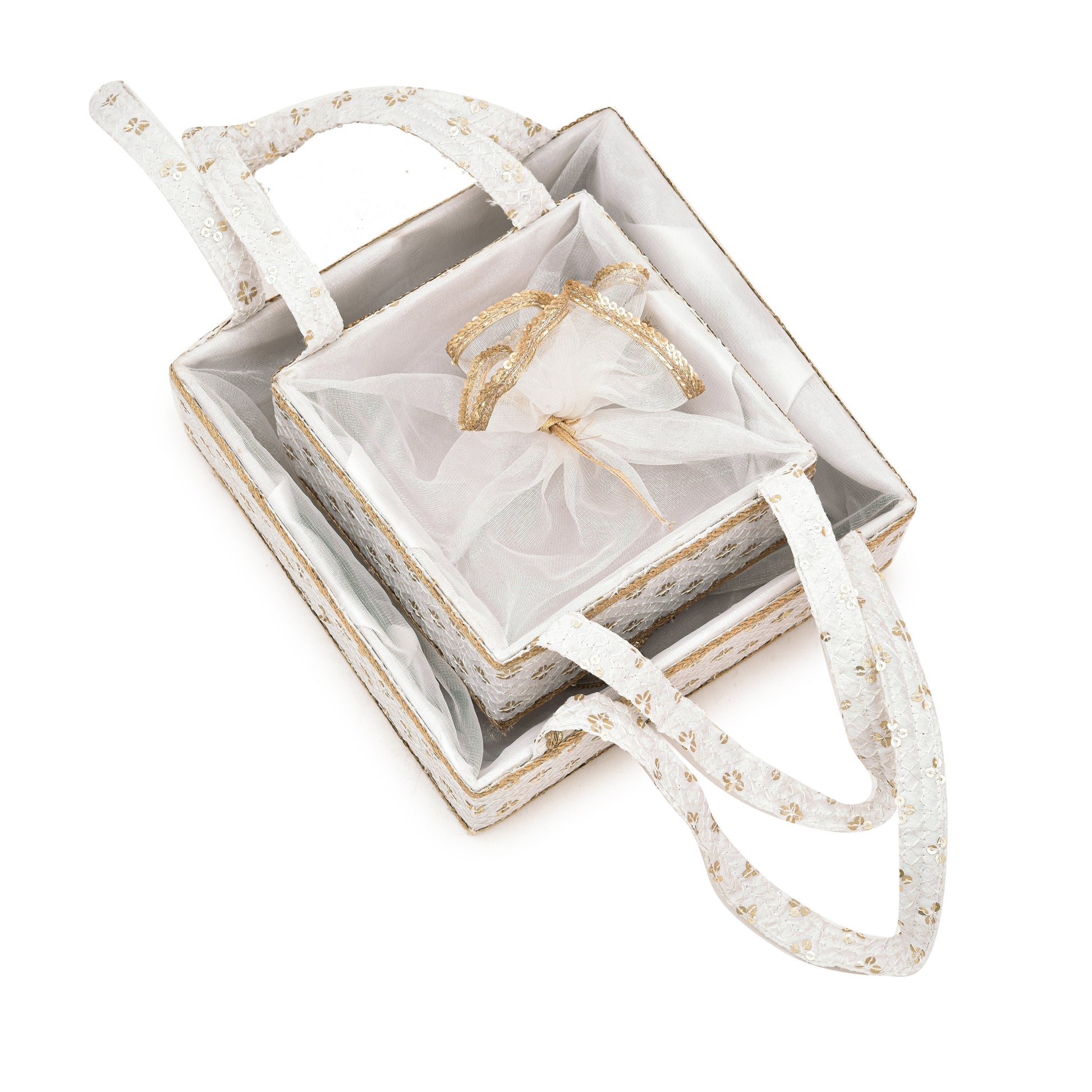Premium White Designer Diwali Gift Hamper – Set of 2 with Net Cover | Grownex Packaging | Bakery Box