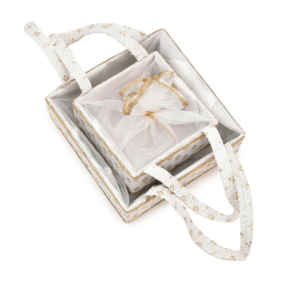 Premium White Designer Diwali Gift Hamper – Set of 2 with Net Cover | Grownex Packaging | Bakery Box