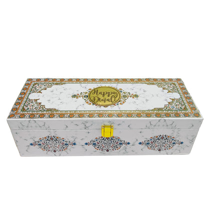 Luxury 3 Jar White Marble Wooden Gift Box | Festive Dry Fruit & Sweet Packaging | Grownex Packaging | wooden box