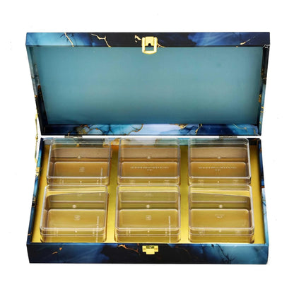 Blue Marble Print Luxury Combo Pack | Wooden Gift Box & Paper Bag | Premium Festive Packaging | Grownex Packaging | wooden box