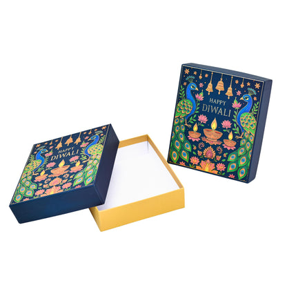 Diwali Green Peacock Gold Foil Hamper Gift Box | Grownex Packaging | Hamper Box