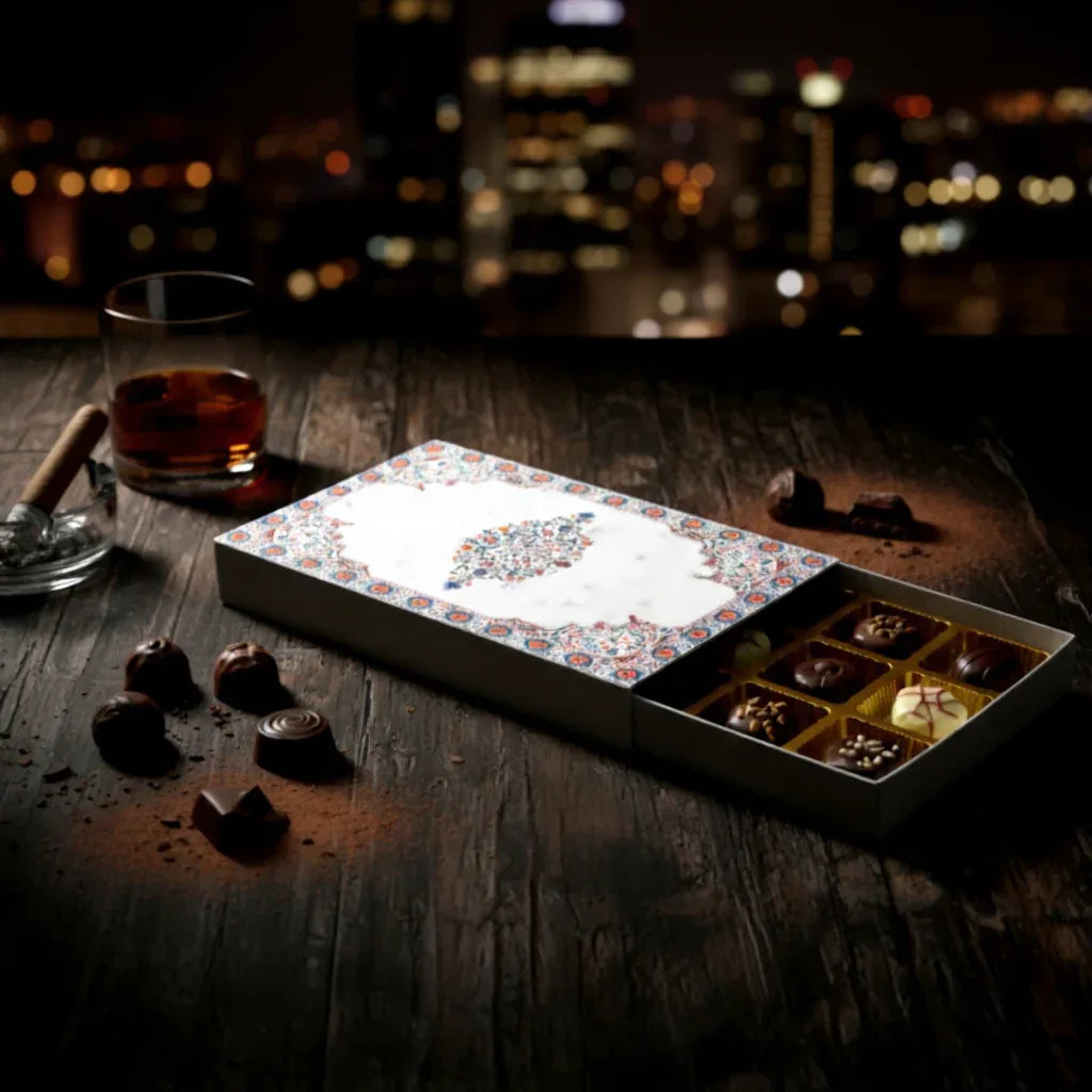 15 Cavity Folding Chocolate Box - White Marble Vertical | Grownex Packaging | Chocolate Box