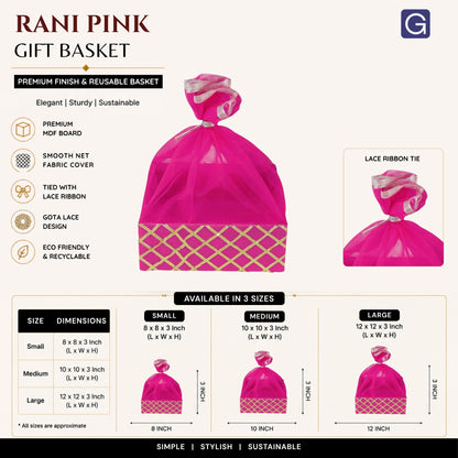 Square Lace Rani Pink Gift Basket  | Wedding & Return Gift Packaging