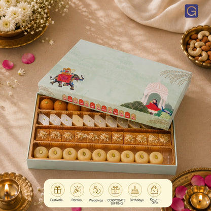Green Elephant 4 Line Sweet Box | 1kg Premium Mithai Gift Packaging Box